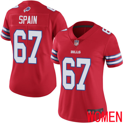 Women Buffalo Bills #67 Quinton Spain Limited Red Rush Vapor Untouchable NFL Jersey->women nfl jersey->Women Jersey